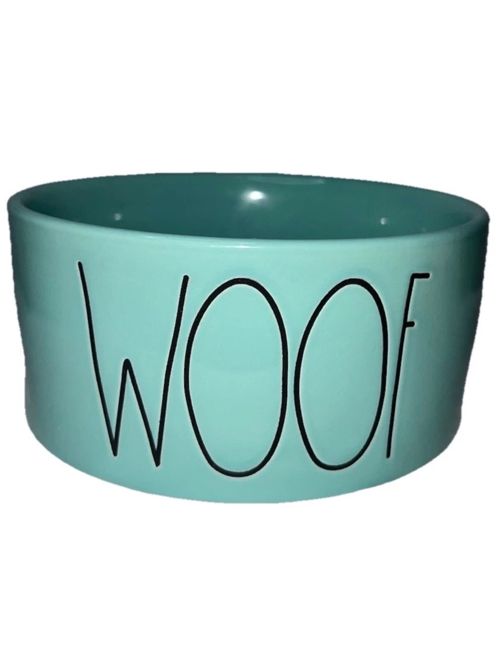 Rae Dunn Teal Ceramic Pet Bowl with WOOF Lettering